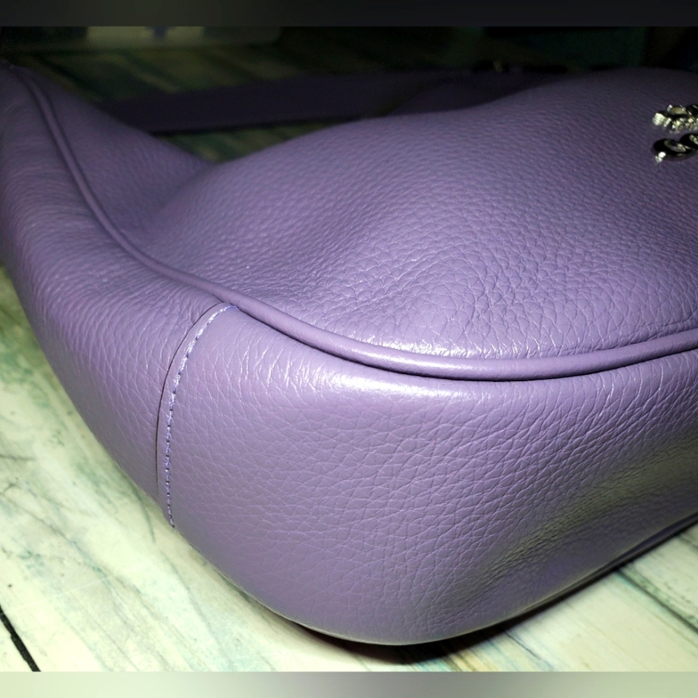 Coach Ellie Refined Pebble Leather File Bag/Crossbody Purple/Silver EUC - Picture 3 of 13